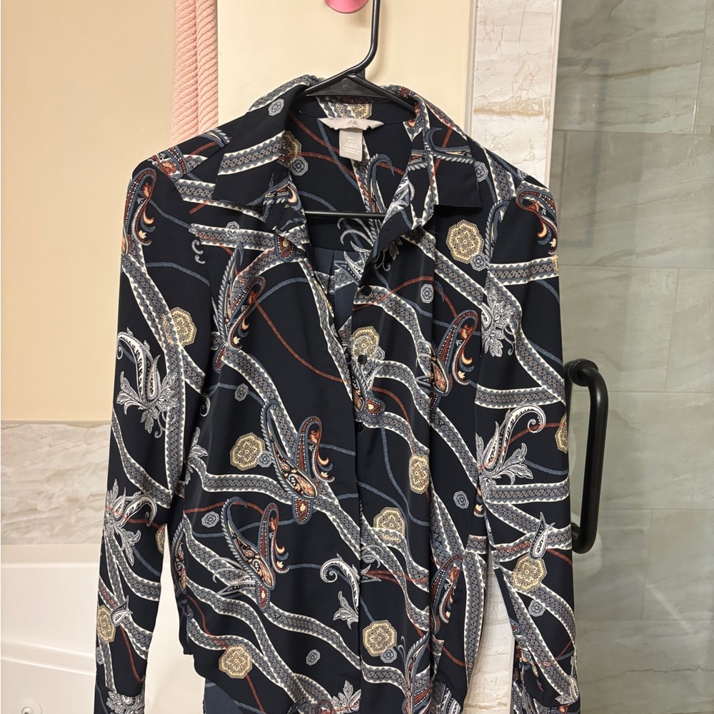 H&M Navy and Red Paisley Shirt